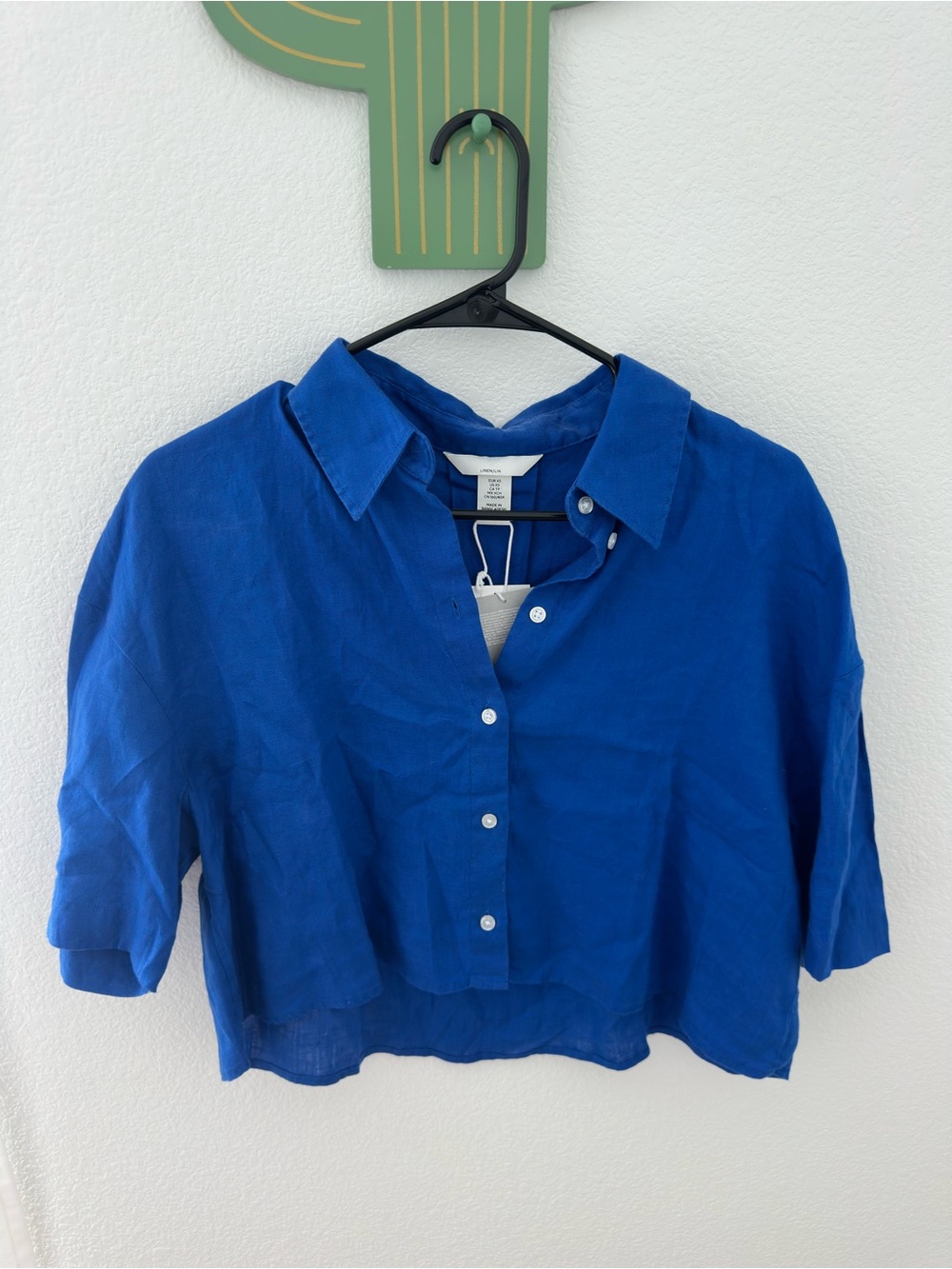 H&M cropped linen shirt - royal blue - XS